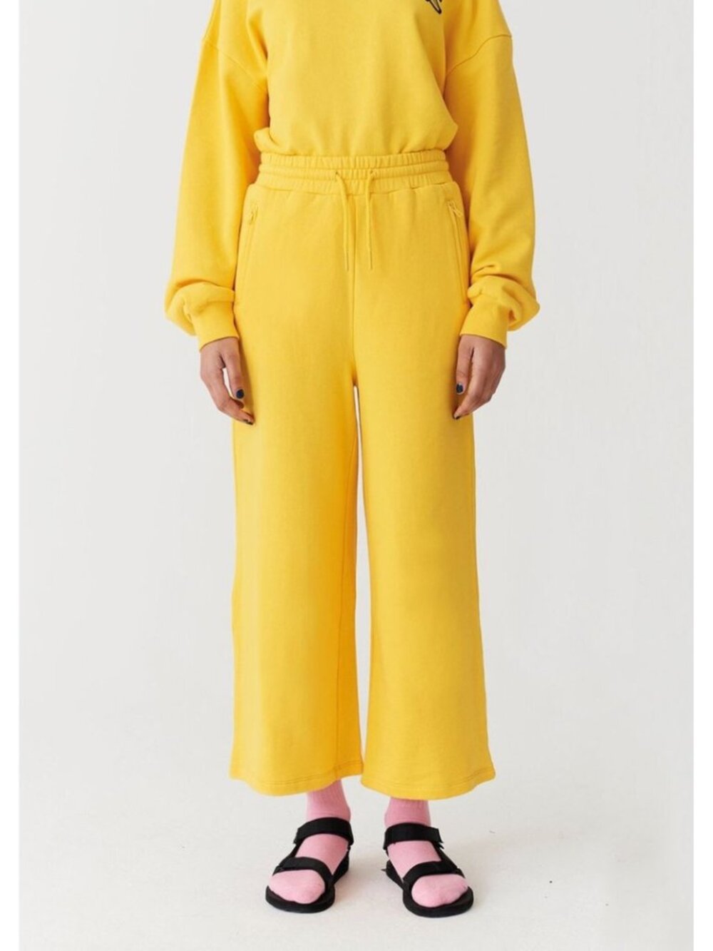 Lazy Oaf Banana Track Pants Yellow Cropped Wide Leg Size 6 Dopamine Dressing